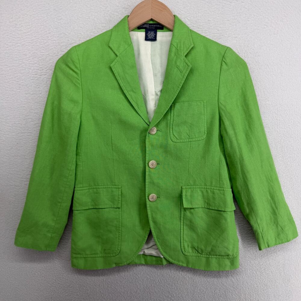 POLO RALPH LAUREN Blazer Womens XXS Linen 3 Button Notch Jacket Green Italy